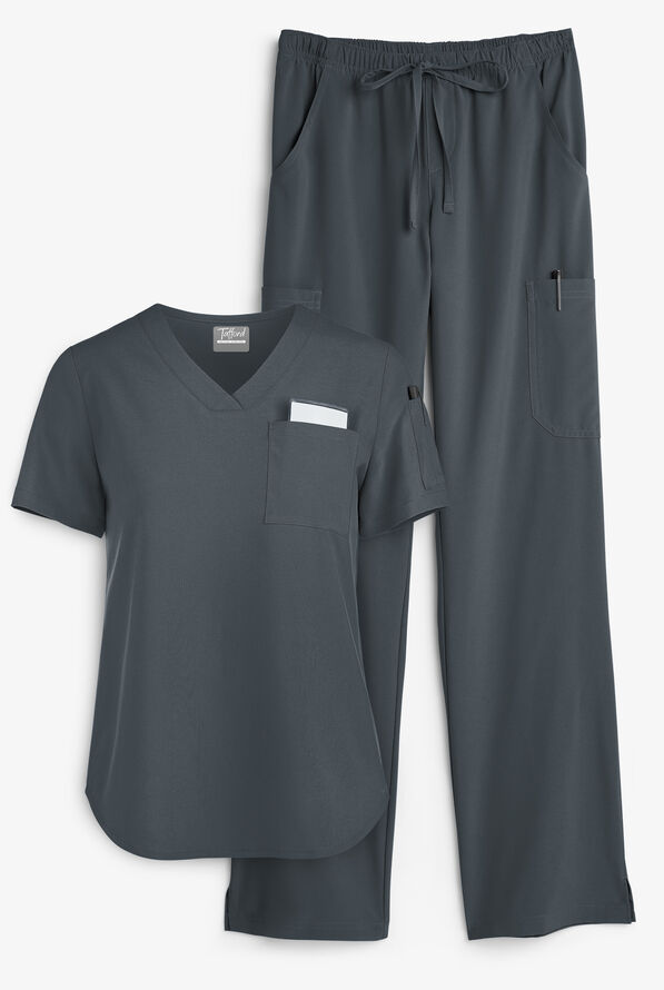 Tafford Active Stretch Women's 7-Pocket Scrub Set - Pewter - 1