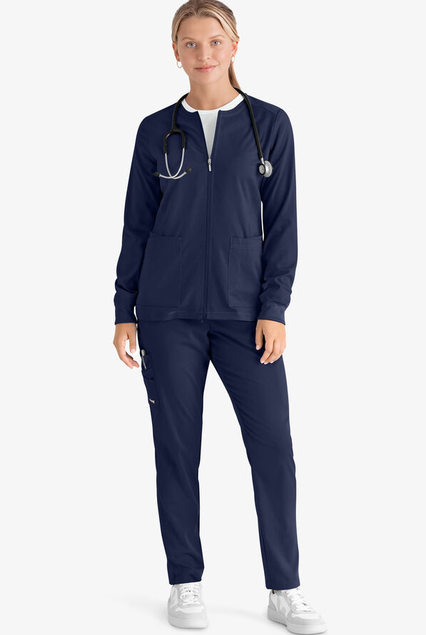 Chaqueta médica Grey's Anatomy Spandex STRETCH Gianna con cremallera y 5 bolsillos para mujer - Indigo - 2