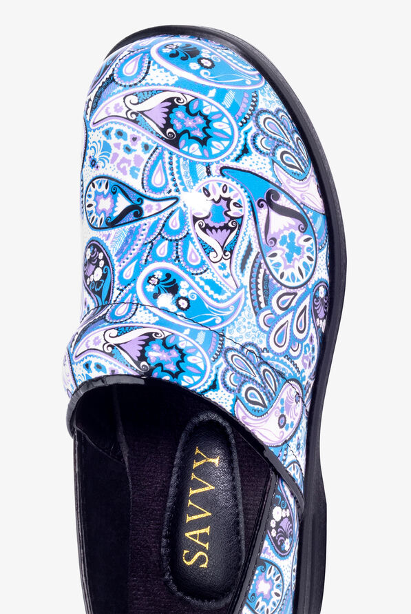 Savvy Women's Brandy Blue Purple Paisley Patent Leather Nursing Clogs - null - 2