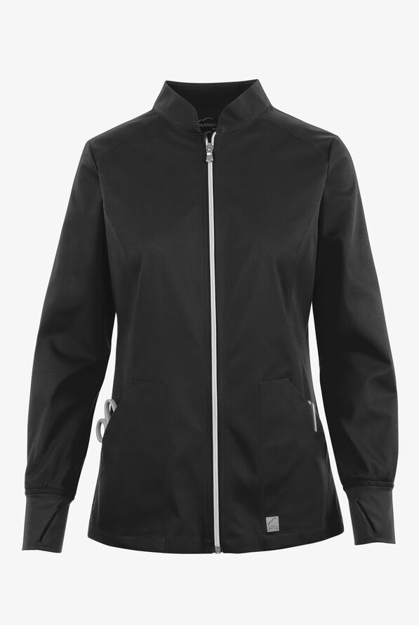 Butter-Soft STRETCH Women's 3-Pocket Zip Front Scrub Jacket - Black - 1