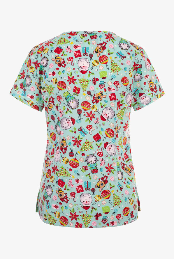 Blusa médica estampada koi Basics Vintage Santa STRETCH con cuello en V y 2 bolsillos para mujer - null - 2
