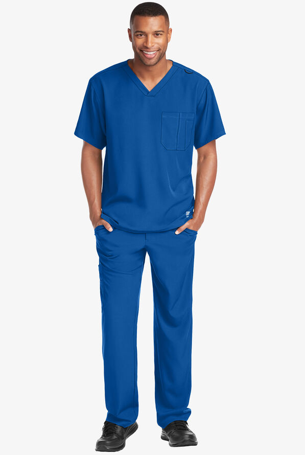 Skechers by Barco Structure Men's 1-Pocket STRETCH V-Neck Scrub Top - Royal - 2