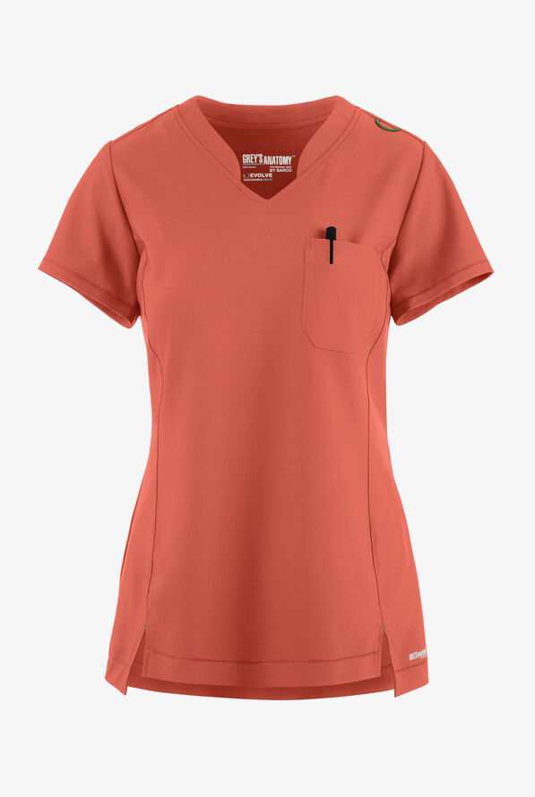 Grey's Anatomy by Barco Evolve STRETCH Sway Women's 1-Pocket Tuck In V-Neck Scrub Top - Sedona Red - 1
