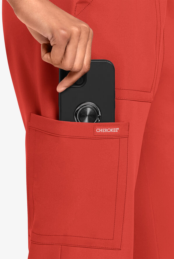 Cherokee Workwear Originals Ultra Women's 4-Pocket Drawstring Cargo Scrub Pants - Spiced Coral - 3