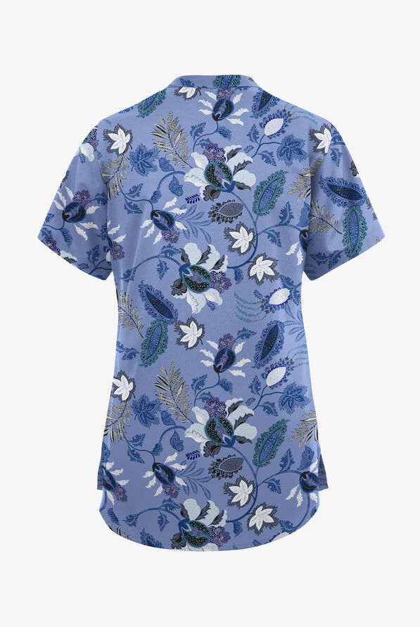 Butter-Soft Originals Imperial Jacobean Ceil Women's 6-Pocket Mandarin Collar Print Scrub Top - null - 2