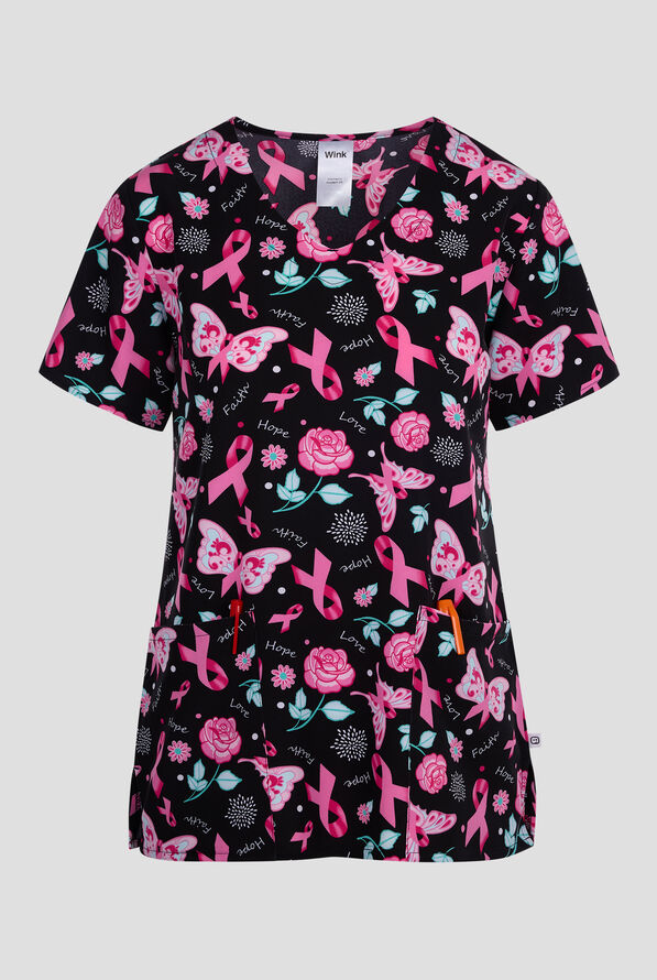 Blusa médica estampada Wink Resilient Roses STRETCH con cuello en V y 2 bolsillos para mujer - null - 1