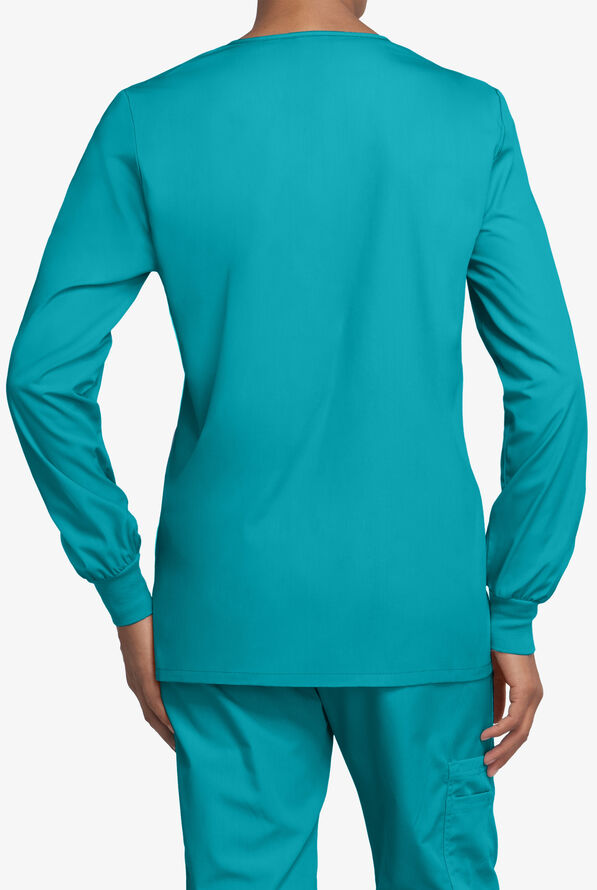 Cherokee Workwear Women's 3-Pocket Snap Front Scrub Jacket - Teal Blue - 2