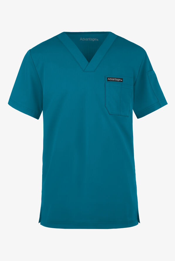 Advantage STRETCH Men's 4-Pocket V-Neck Scrub Top - Caribbean Blue - 1