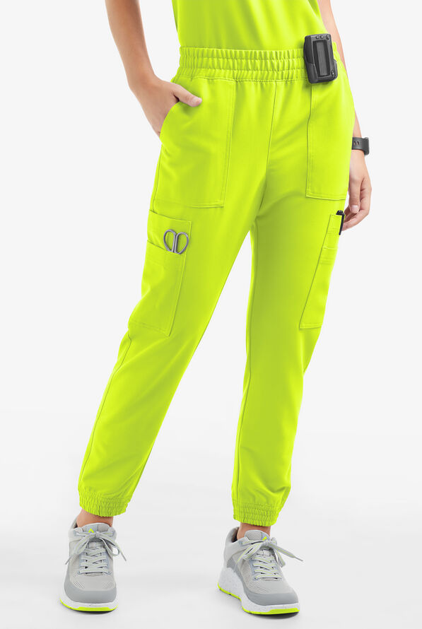 Movement by Butter-Soft Cephei Women's 11-Pocket Jogger Scrub Pants - Intense Lime - 1