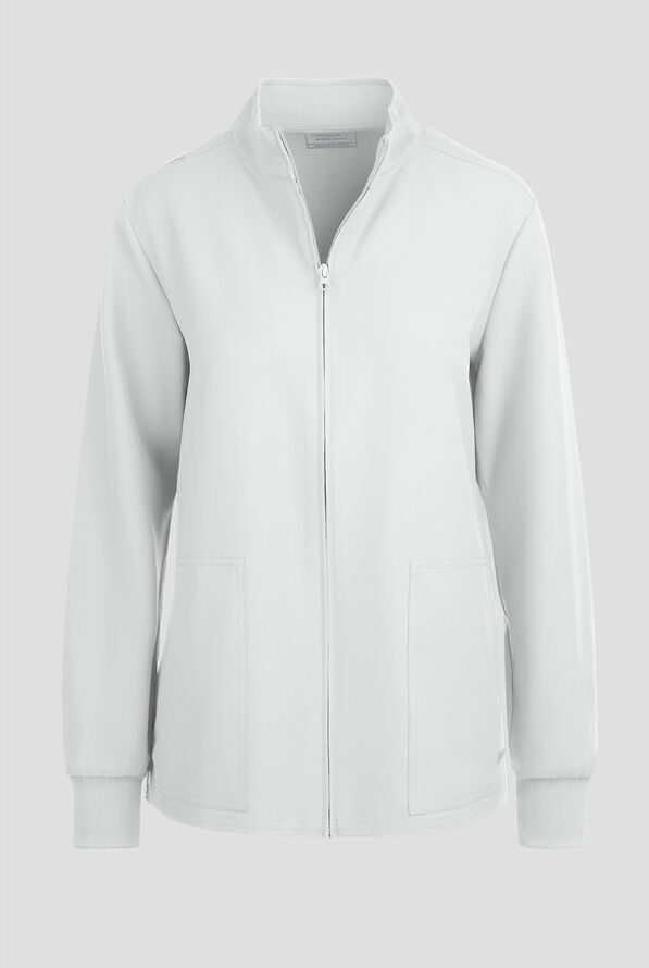 Cherokee Workwear Originals Ultra Women's 2-Pocket Crew Neck Zip Front Scrub Jacket - White - 1