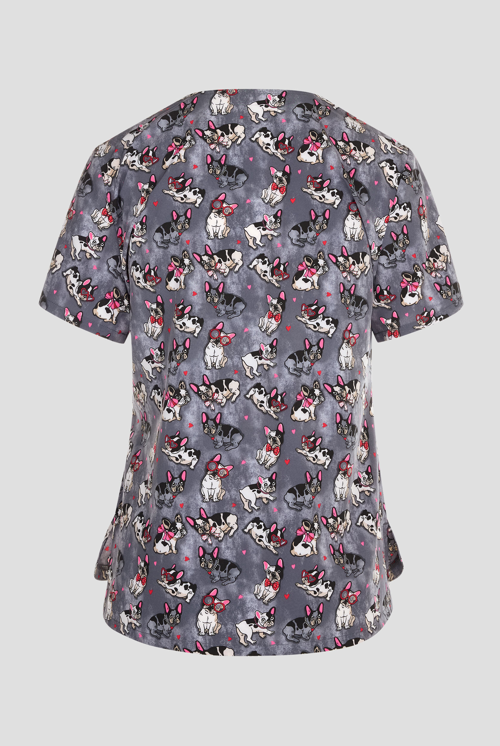 Cherokee Frenchie Kiss Women's 1-Pocket STRETCH V-Neck Print