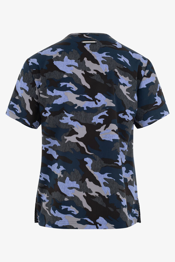 koi Next Gen Heathered Camo Men's 1-Pocket STRETCH V-Neck Print Scrub Top - null - 2