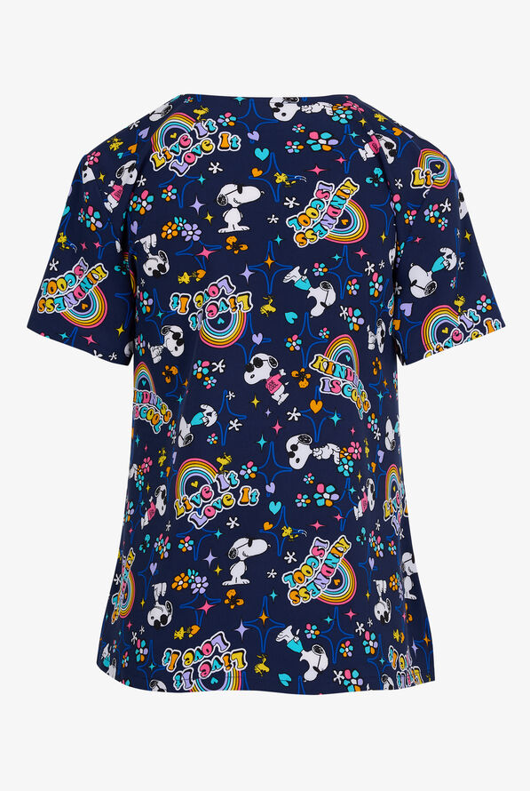 Tooniforms Peanuts Cool Kindness Women's 1-Pocket STRETCH V-Neck Print Scrub Top - null - 7