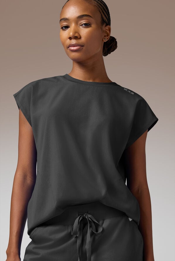 Blusa m&eacute;dica Hypothesis DM Crew de corte holgado con mangas dolm&aacute;n y 2 bolsillos para mujer - Jet Black - 1