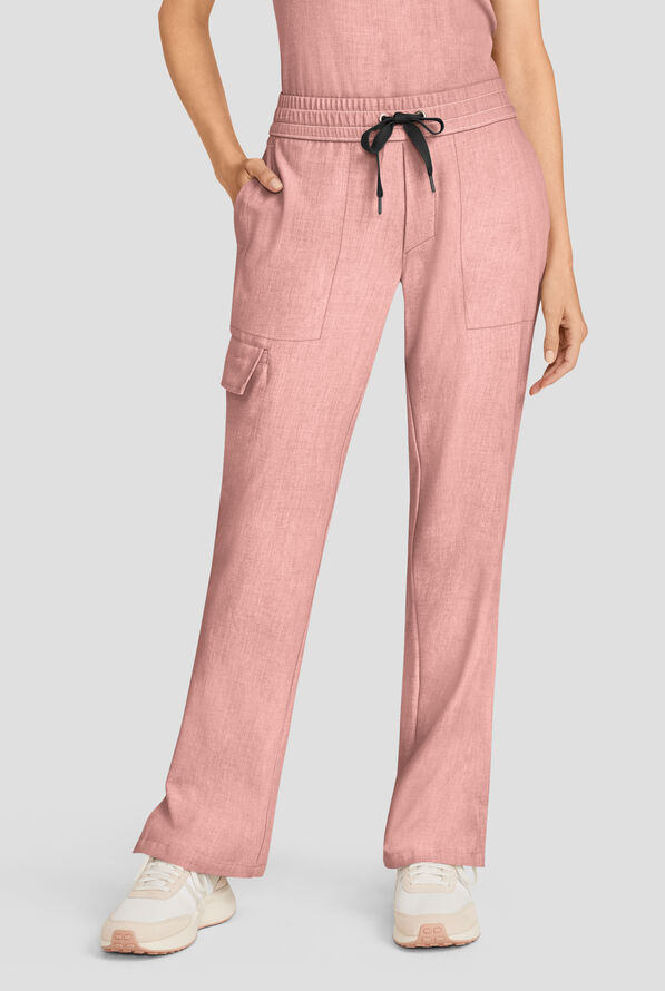 Healing Hands Quest Women's 4-Pocket STRETCH Straight Leg Drawstring Cargo Scrub Pant - Pink Pearl - 1