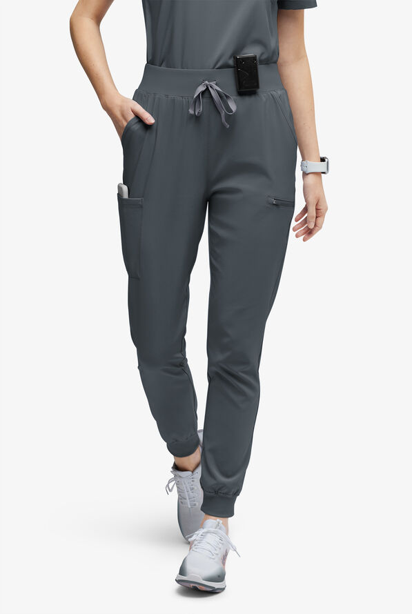 Easy STRETCH Olivia Women's 7-Pocket Slim Leg Jogger Scrub Pants - Petite - Pewter - 1