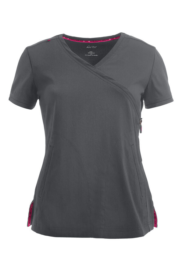 koi Lite&trade; Philosophy Women's 3-Pocket Mock Wrap Side Zipper Scrub Top - Charcoal - 1