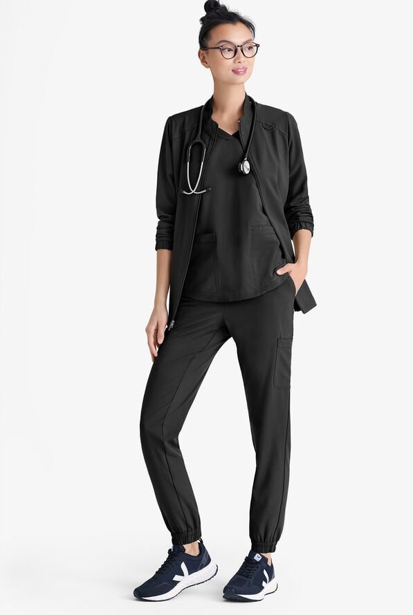 Grey's Anatomy by Barco Evolve STRETCH Virtue Women's 3-Pocket Zip Front Scrub Jacket - Black - 4