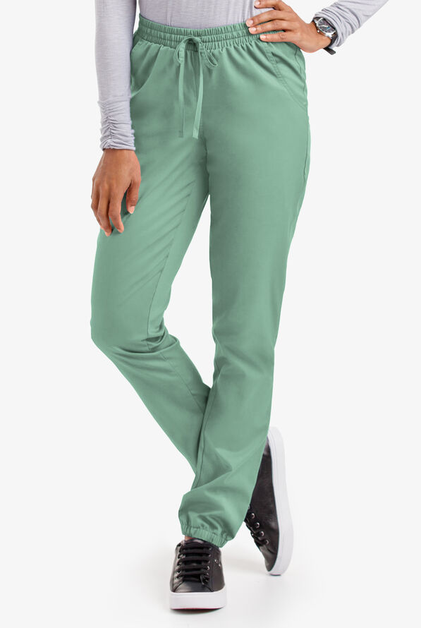 Butter-Soft STRETCH Women's 5-Pocket Jogger Scrub Pants - Petite - Water Mint - 1