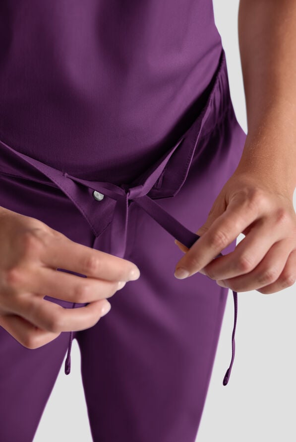 Butter-Soft STRETCH Women's 8-Pocket Cargo Button Front Pant With Fly Scrub Pants - Eggplant - 8