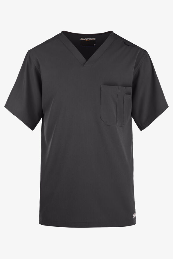Skechers by Barco Structure Men's 1-Pocket STRETCH V-Neck Scrub Top - Pewter - 1