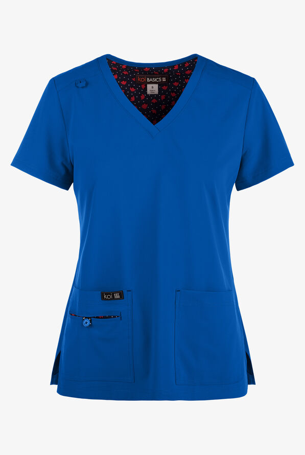 koi Basics Becca Women's 4-Pocket STRETCH V-Neck Scrub Top - Royal - 1