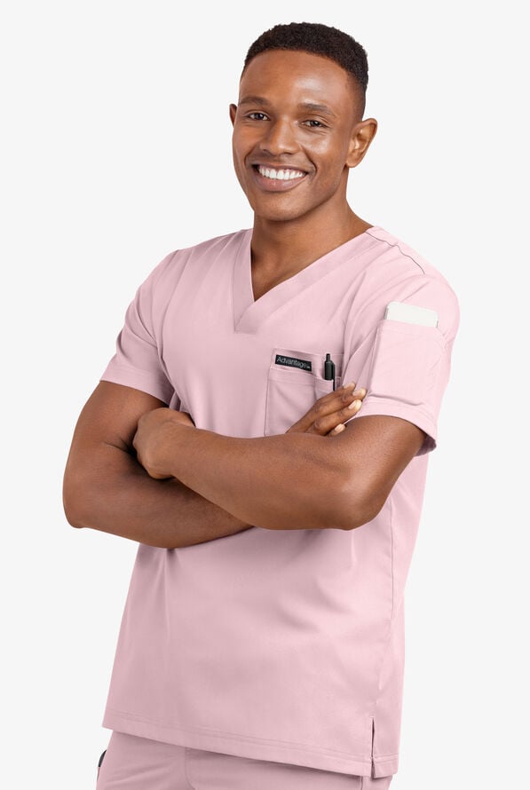 Advantage STRETCH Men's 4-Pocket V-Neck Scrub Top - Light Pink - 6