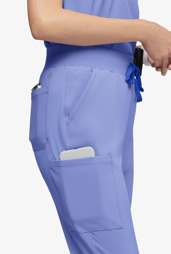 Easy STRETCH Olivia Women's 7-Pocket Slim Leg Jogger Scrub Pants - Petite - Ceil Blue - 2