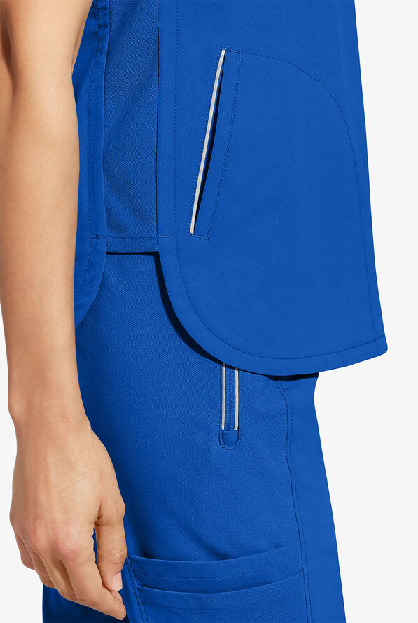 Healing Hands 360 Skyler Women's 2-Pocket STRETCH Race Stripe V-Neck Scrub Top - Royal - 4