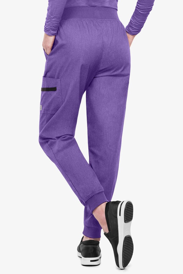 Butter-Soft STRETCH Women's 5-Pocket Cargo Jogger Scrub Pants - Petite - Sparkling Grape Heather - 3