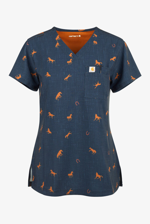Carhartt Bridle Path Horses Women's 1-Pocket STRETCH V-Neck Print Scrub Top - null - 1