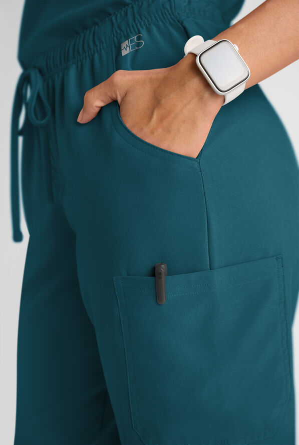 Easy STRETCH Women's 8-Pocket Scrub Set - Petite - Caribbean Blue - 8