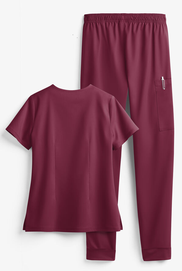 Tafford Active STRETCH Women's 5-Pocket Jogger Scrub Set - Wine - 2