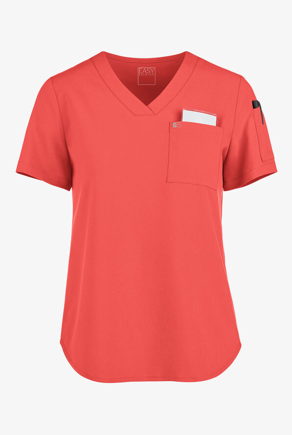 Blusa m&eacute;dica Easy STRETCH Chloe con cuello en V y 3 bolsillos para mujer - Spiced Coral - 1