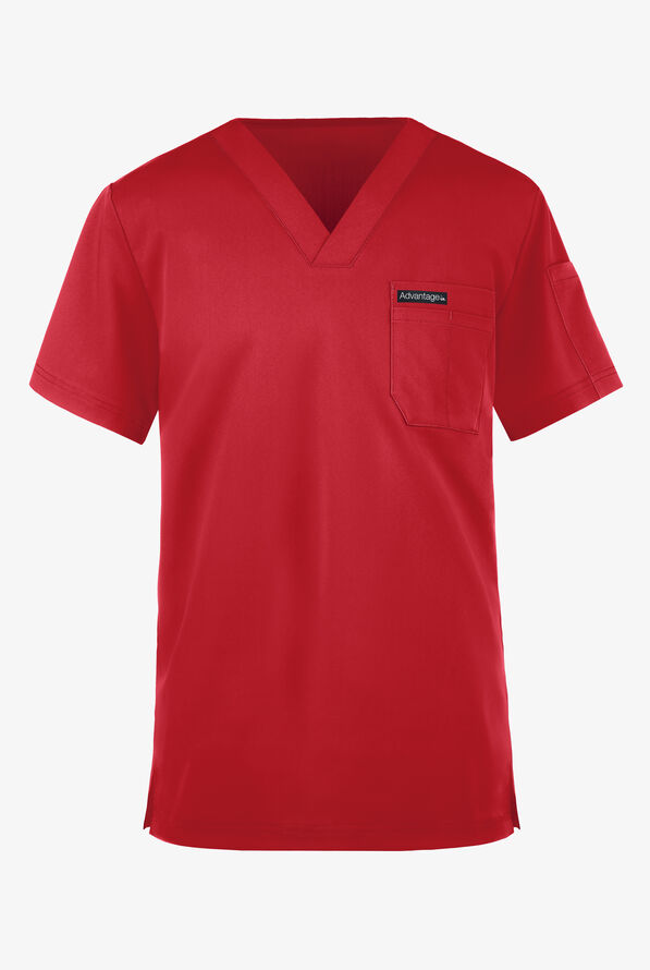Advantage STRETCH Men's 4-Pocket V-Neck Scrub Top - Red - 1