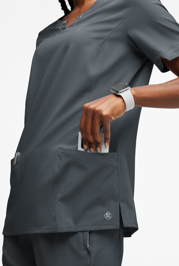 Blusa m&eacute;dica Easy STRETCH Amber con cuello con muesca y 4 bolsillos para mujer - Pewter - 2