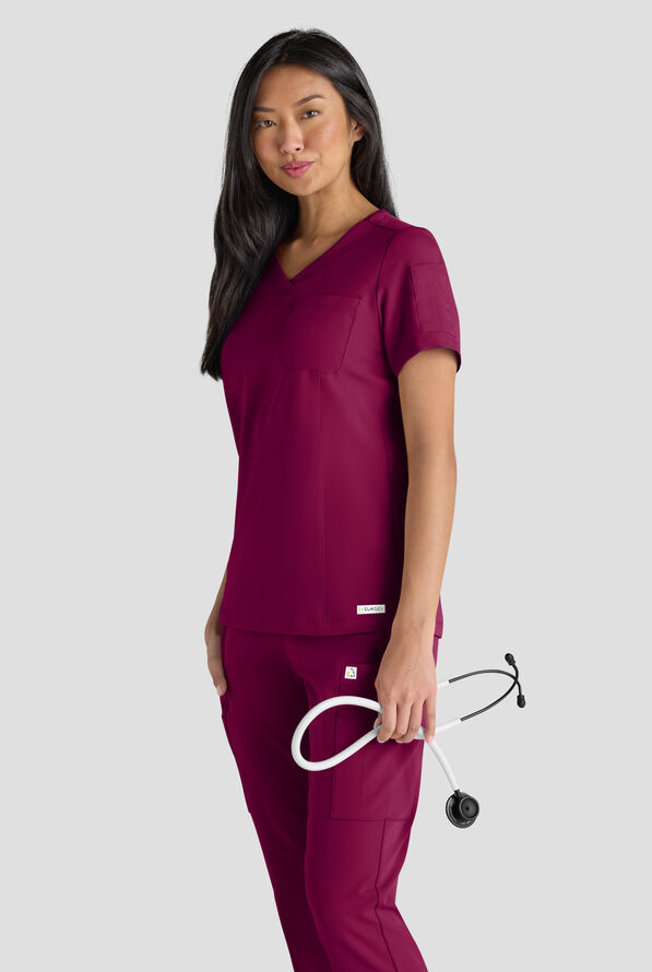 ReSurge Diamond Women's 3-Pocket V-Neck Tuck In / Wear Out Scrub Top - Wine - 6