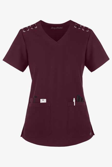 Easy STRETCH Leila Women's 3-Pocket Lace Up Grommet Scrub Top