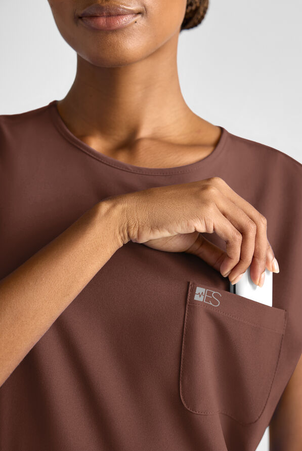 Easy STRETCH Women's Dolman Sleeve Crew Neck Scrub Top - Double Espresso - 6