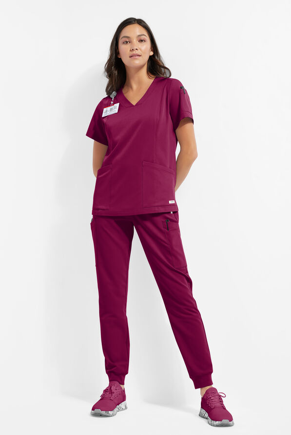 Blusa médica ReSurge Ruby con cuello en V y 5 bolsillos para mujer - Wine - 2