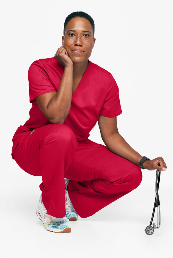 Cherokee Workwear Revolution Women's 3-Pocket STRETCH V-Neck Scrub Top - Red - 3