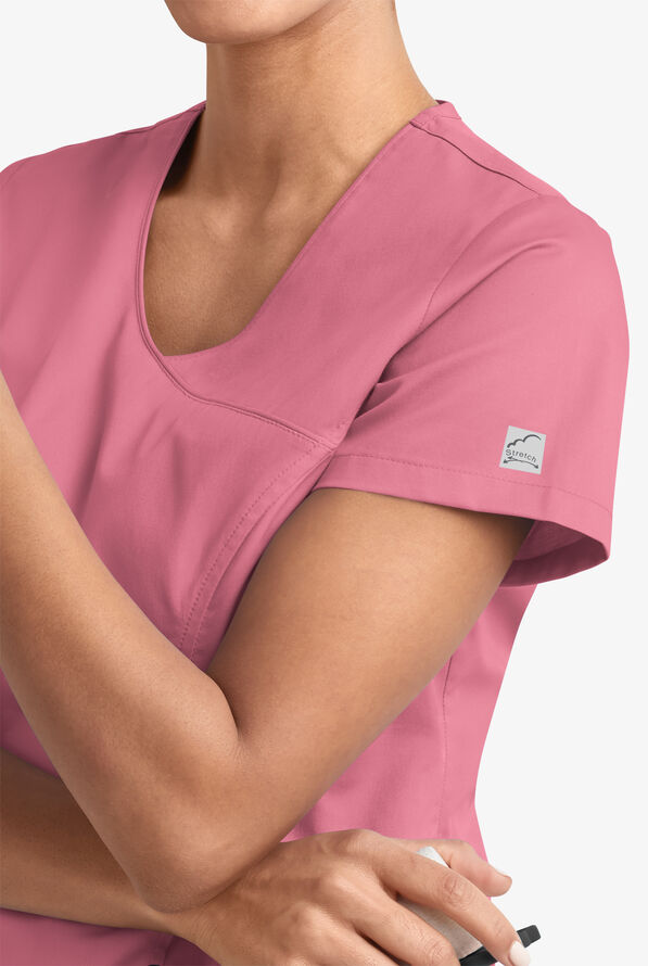 Butter-Soft STRETCH Women's 3-Pocket V-Neck Mock Wrap Scrub Top - Tea Rose - 3