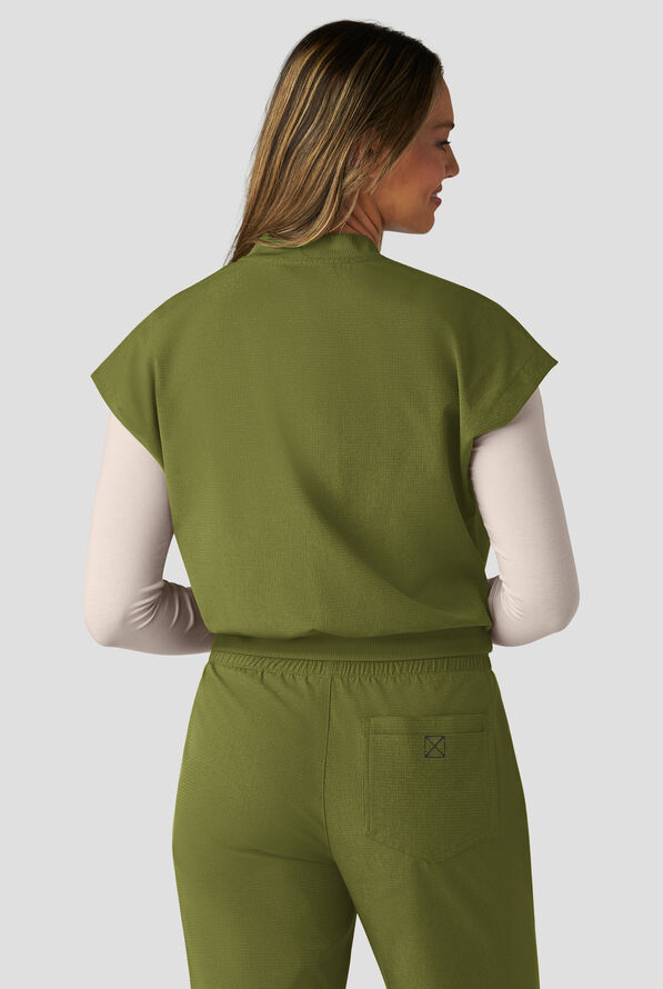 koi Solis Trinity Women's 1-Pocket STRETCH Banded Bottom Split V-Neck Scrub Top - Martini Olive - 4
