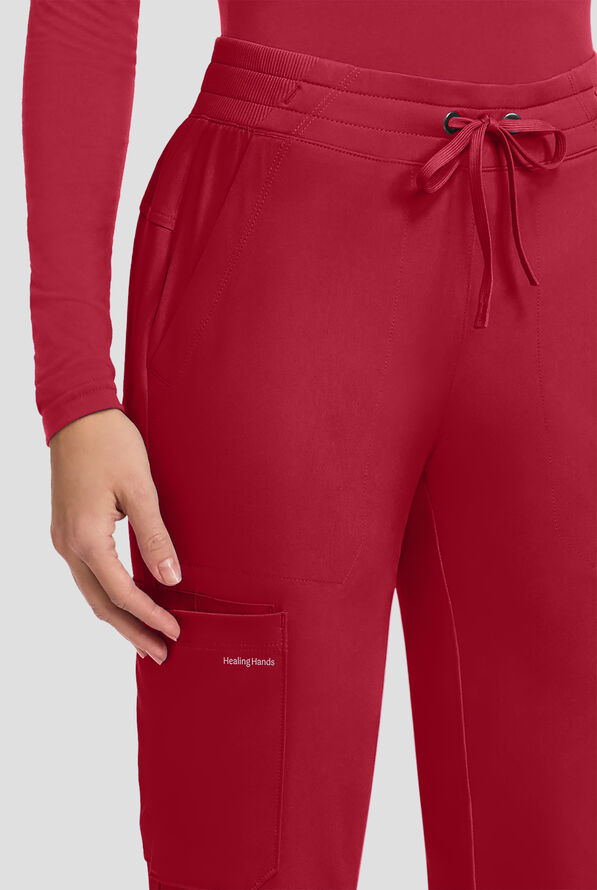 HH Works by Healing Hands Women's 5-Pocket STRETCH Straight Leg Drawstring Cargo Scrub Pants - Red - 2
