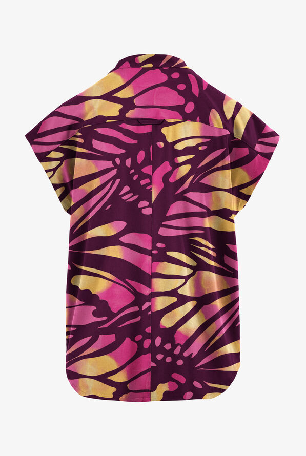 Butter-Soft STRETCH Bold Butterfly Eggplant Women's Dolman Print Scrub Top - null - 2