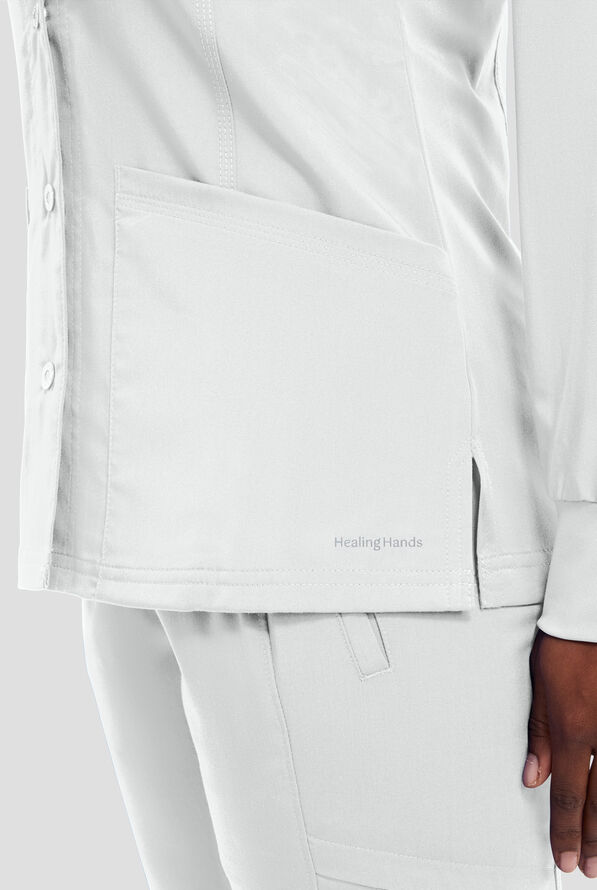 Healing Hands Purple Label Daisy Women's 4-Pocket STRETCH Scrub Jacket - White - 4