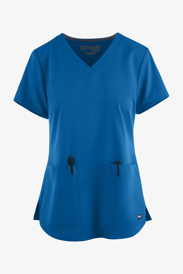 Blusa médica Grey's Anatomy de corte clásico con cuello en V y 2 bolsillos para mujer - Royal - 1