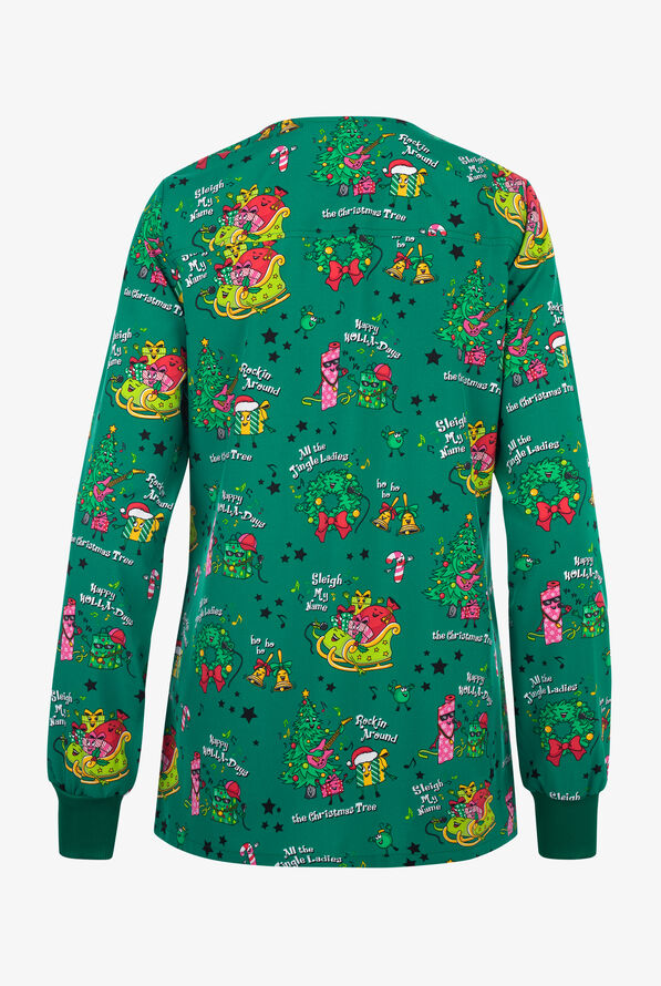 Cherokee Sleigh My Name Women's 2-Pocket STRETCH Print Scrub Jacket - null - 2