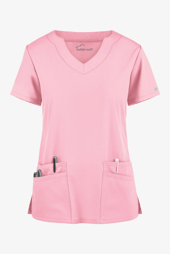 Butter-Soft Core Women's 4-Pocket Scallop Neck Scrub Top - Blush - 1
