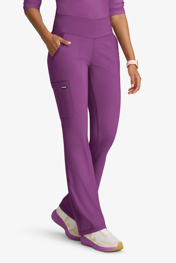 Grey's Anatomy by Barco Knit STRETCH Swift Women's 5-Pocket Fit & Flare Cargo Scrub Pants - Imperial Violet - 1